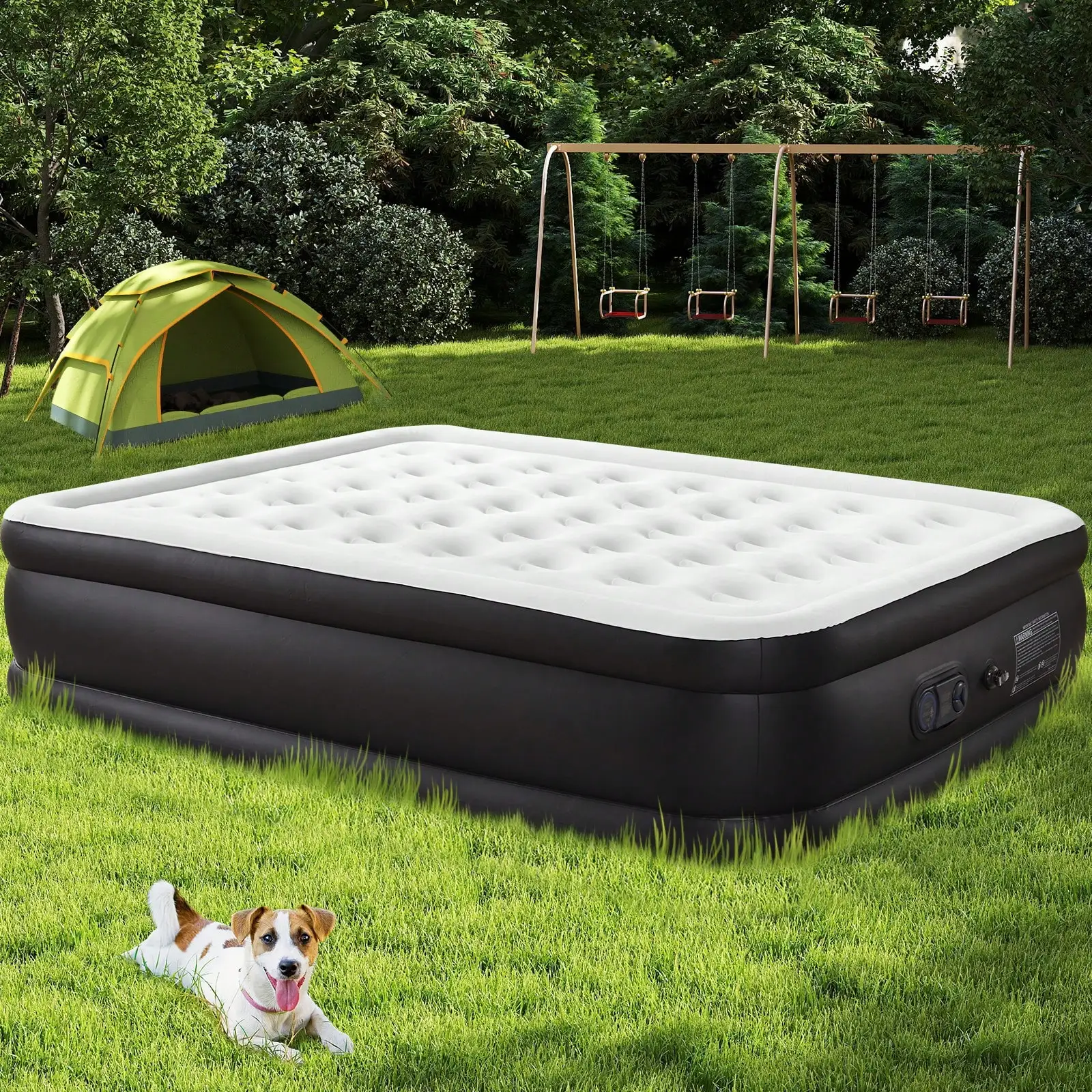 Sweetcrispy Air Mattress, Portable Low Noise Colchone Inflable With Built In Pump, Maximum Weight Capacity 600 Lbs Air Bed For Camping