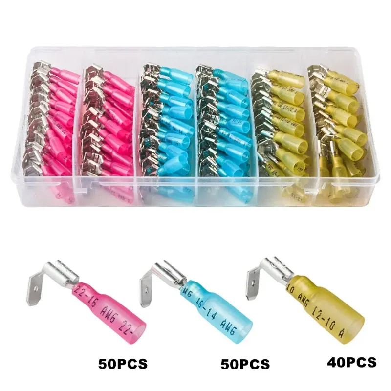 140pcs Boxed Heat Shrink Waterproof  Piggy Back Spade Quick Splice Crimp Wire Insulated Terminals Connectors Kit