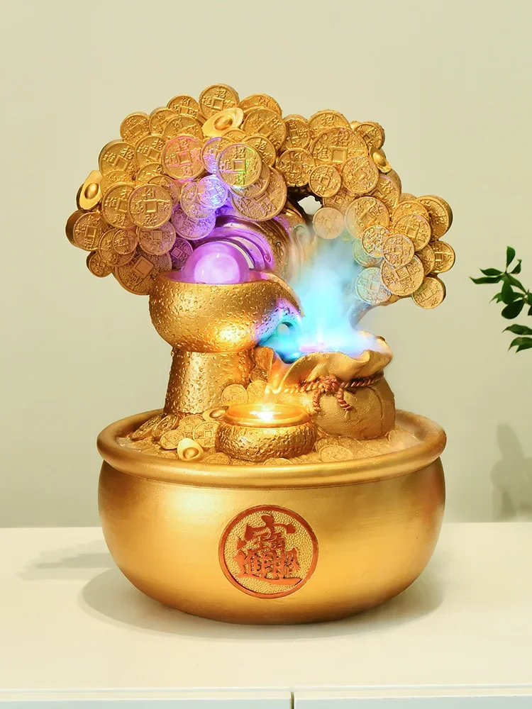 

Gold Money Tree Water Fountain Ornaments Feng Shui Transfer Ball Waterscape Office Living Room Desktop Humidification Decoration