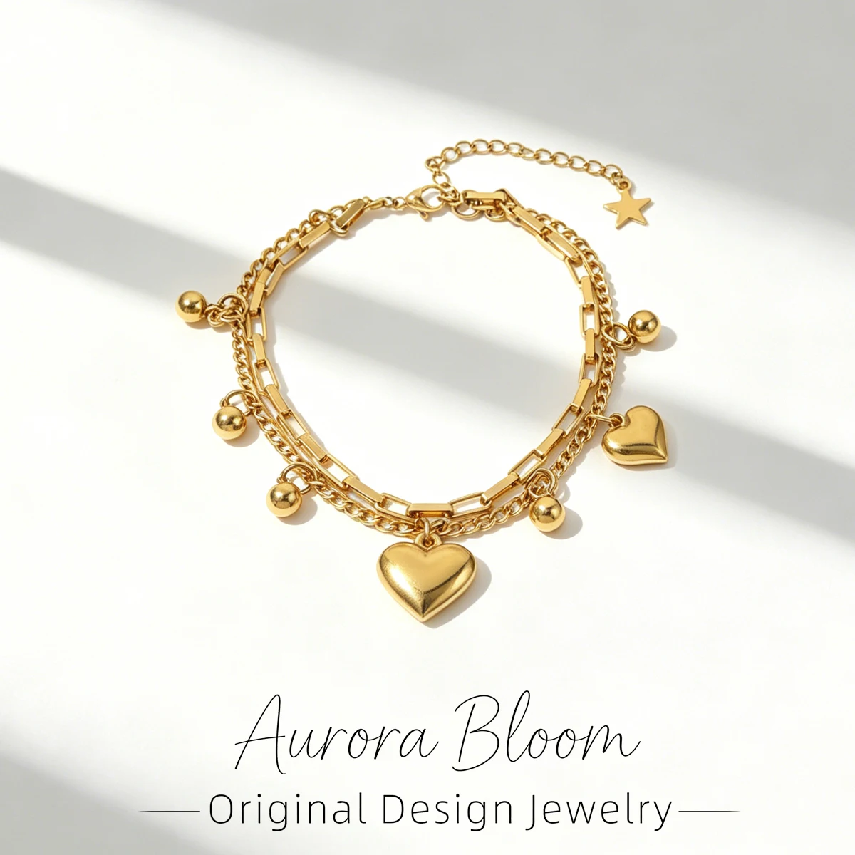 

AURORA Fashion Heart-Shaped Pendant Bracelets For Women's Stainless Steel Bracelet Trend Double Layer Chain Wrist Bracelet
