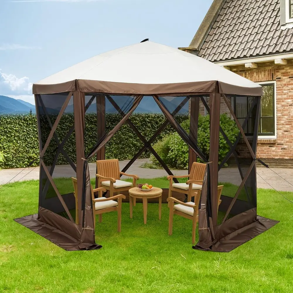 

10x10FT 6-Sided Pop Up Gazebo Tent, Waterproof UV Protection Screen Canopy, Portable Instant Shelter with Carry Bag & Stakes, fo