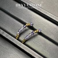 HEYYA STONE Vintage Natural Iolite Stud Earrings Simple C Circle Gemstone Jewelry Handmade Stainless Steel exclusive