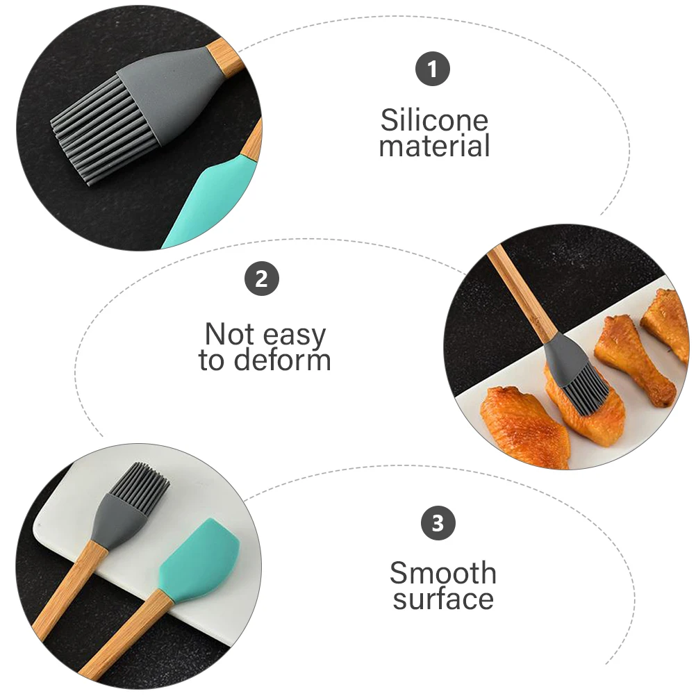 

5Pcs Wooden Handle Baking Kit Children Silicone Cooking Tools for Bread Cake Making Spatula Scraper Spoon Silicone Baking Tool