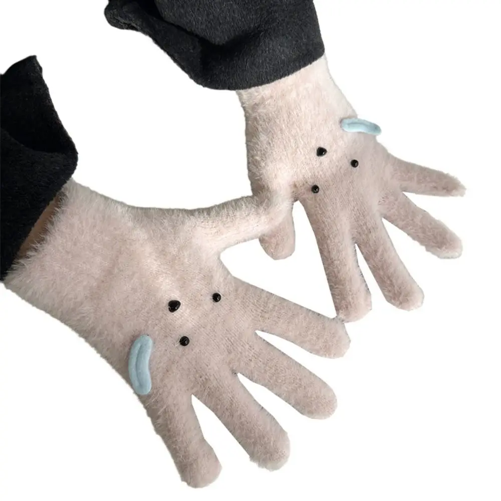 

Fashion Cute Runny Dog Girls Knitted Mitten Average Size Thickened Five-finger Gloves Warm Cold-Proof Driving Mittens Outdoor
