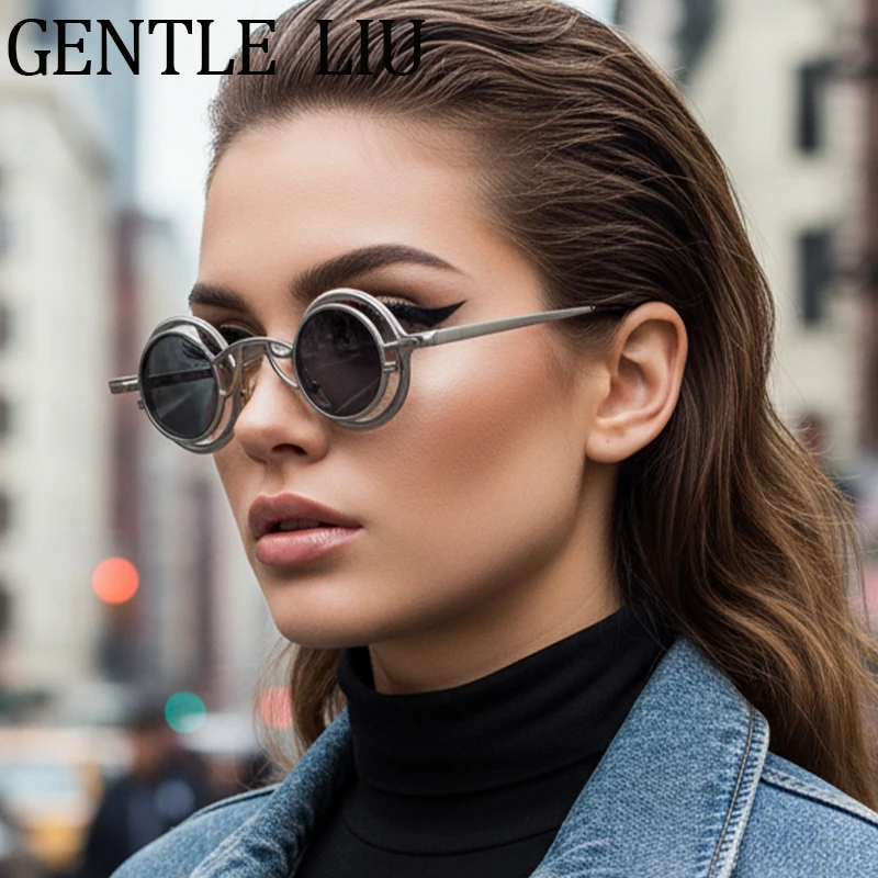 

2 In 1 Pure Small Round Steampunk Clip On Sunglasses Women 2025 Luxury Brand Vintage Metal Frame Removable Prescription Eyewear