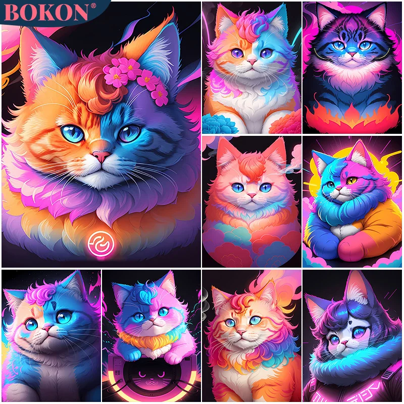 

Animal 5D Diamond Painting Cute Cool Colored Cat Full Diamond Mosaic Diamond Embroidery Kit DIY Rhinestone Home Art Decoration