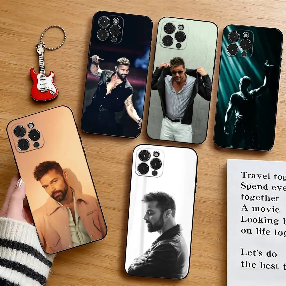 Funda de Silicona Suave Negra con Diseño de Ricky Martin para iPhone 17, 16, 15, 14, 13, 12, 11 Plus, Pro Max, XS
