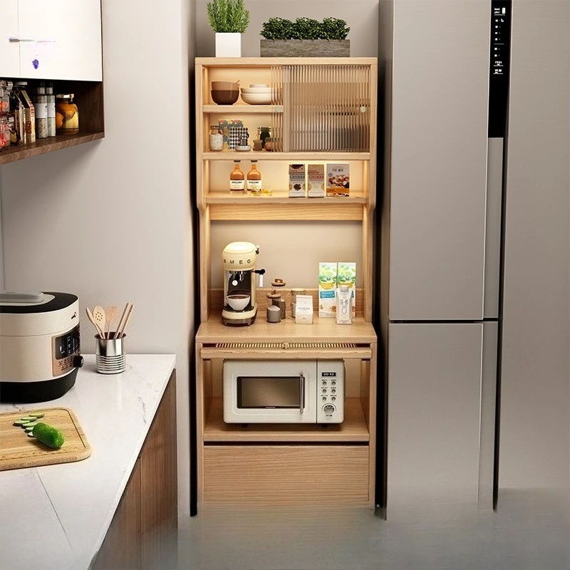 Side cabinet, storage cabinet, household kitchen, integrated against the wall, narrow side stand cabinet, microwave oven storage