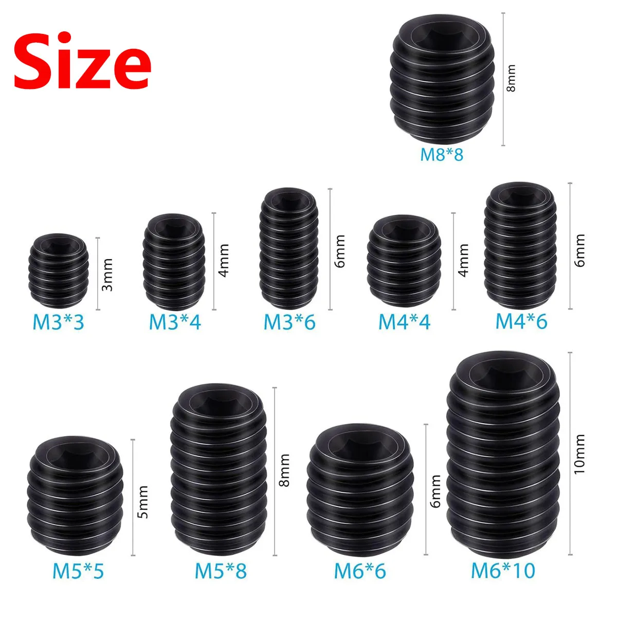 200/400 Pz M3 M4 M5 M6 M8 Presa a testa Esagonale Set Vite senza testa Punto di tazza Assortimento Kit Esagono incassato a brugola Punta piatta Grub Set di bulloni