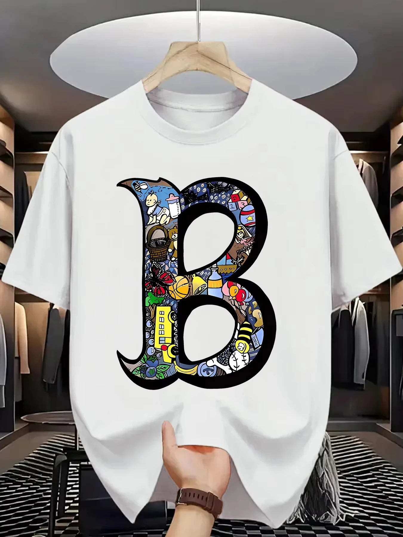 Summer Cotton Sporty Casual Fashionable Loose Large-sized Creative B-letter Print Round-neck Short-sleeved T-shirt Top
