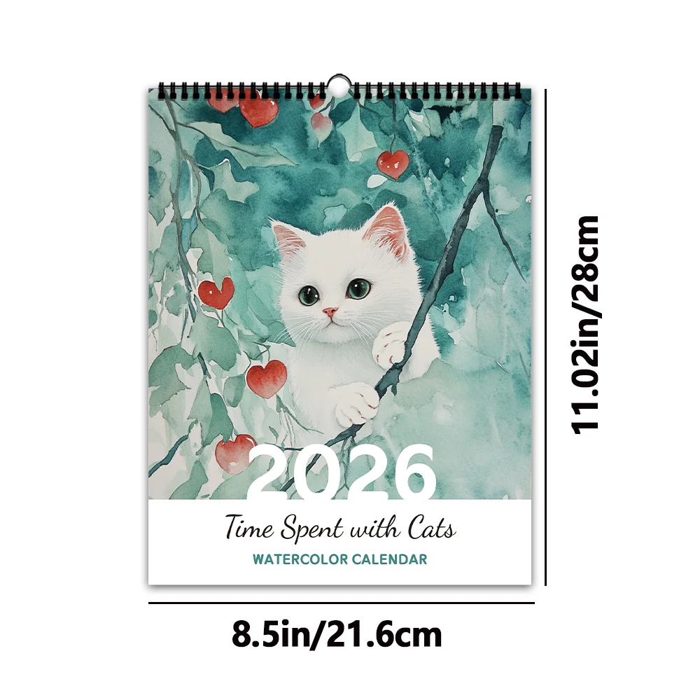 1 unidad, calendario de pared serie gato floral pintado a mano 2026, serie gato, 12 diseños, calendario de pared, cumpleaños, Navidad, regalo de Año Nuevo