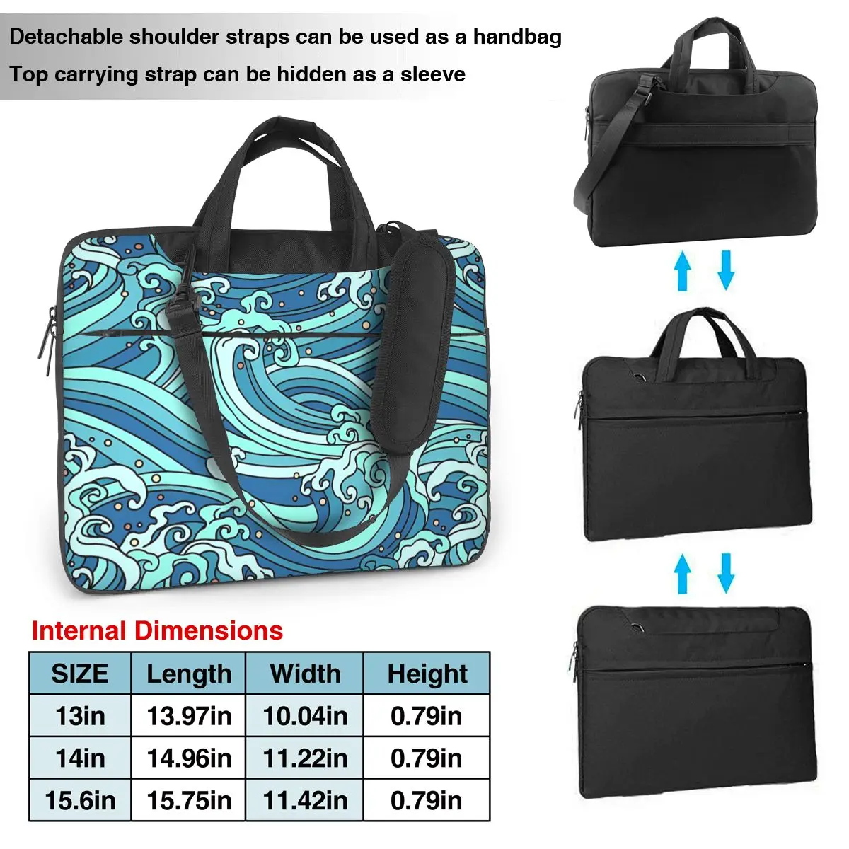 Handbag Laptop Bag The Great Wave Protective Notebook Pouch Blue Art For Macbook Air Xiaomi 13 14 15 15.6 Print Computer Bag