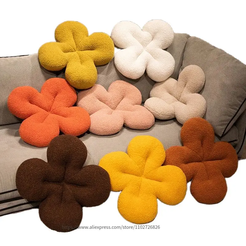 40cm Nordic Simple Four Leaf Clover Shape Cushion Warm Winter Chair Mat Cushion Sofa Decor Flower Office Throw Pillow Funny Gift