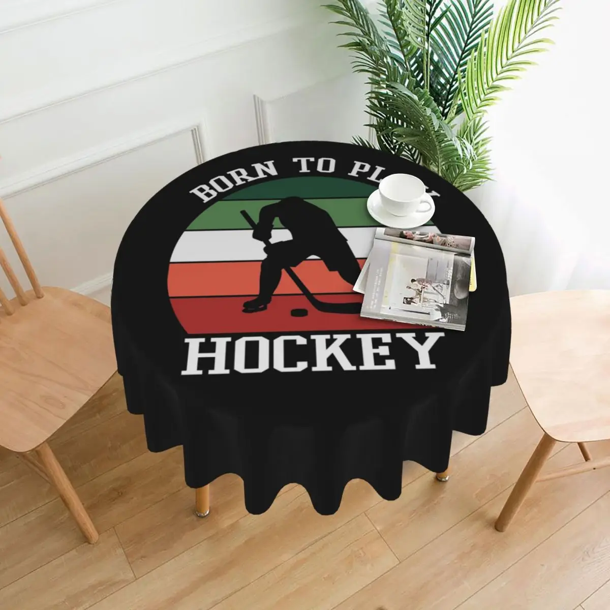 

Born To Play Hockey Waterproof Round Tablecloth Oilproof Table Cloth for Kitchen Events Dining Table Cover 60 inches