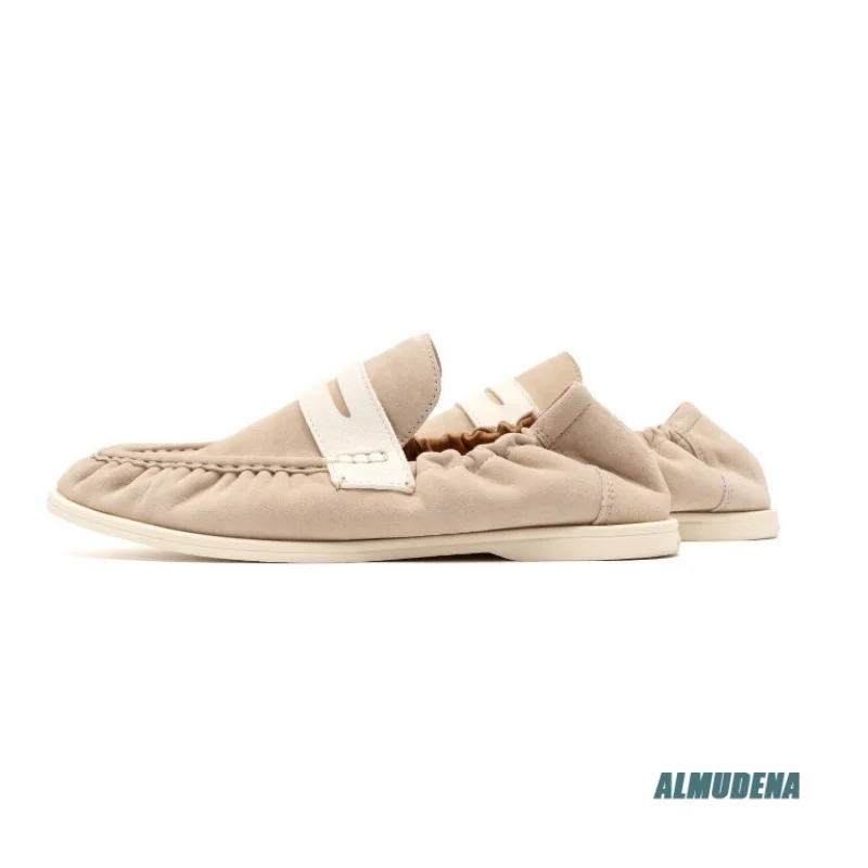 Trendy Multi Tone Men's Slip On Loafers Suede Penny Strap Fold Back Heel Flat Sole Outdoor Daily Comfort Casual Board Shoes