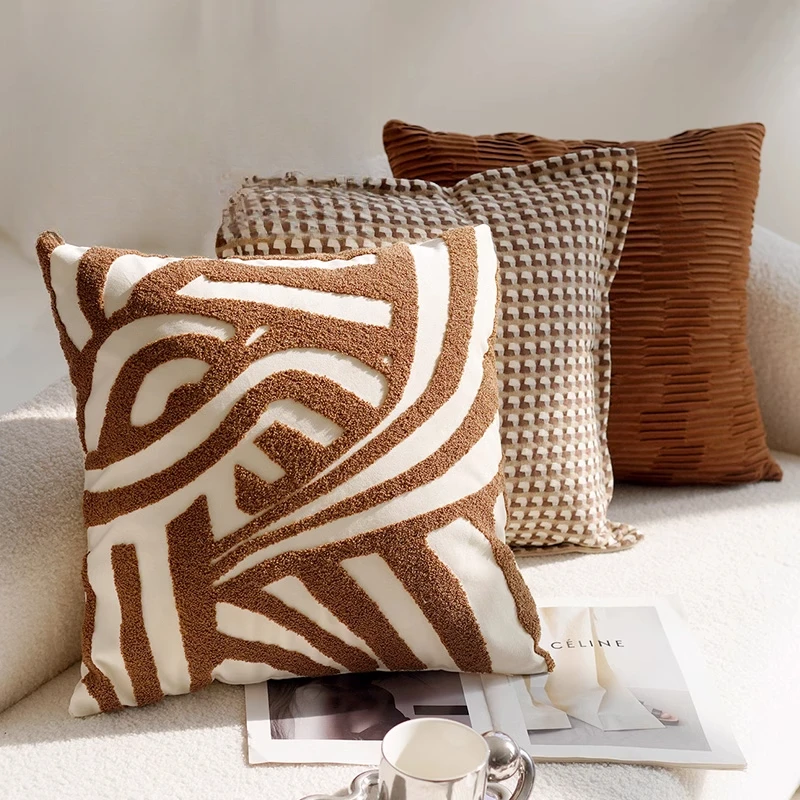 Cream premium retro style knotted pillow cover sofa bed brown bed waist pillow cushion with core bay window