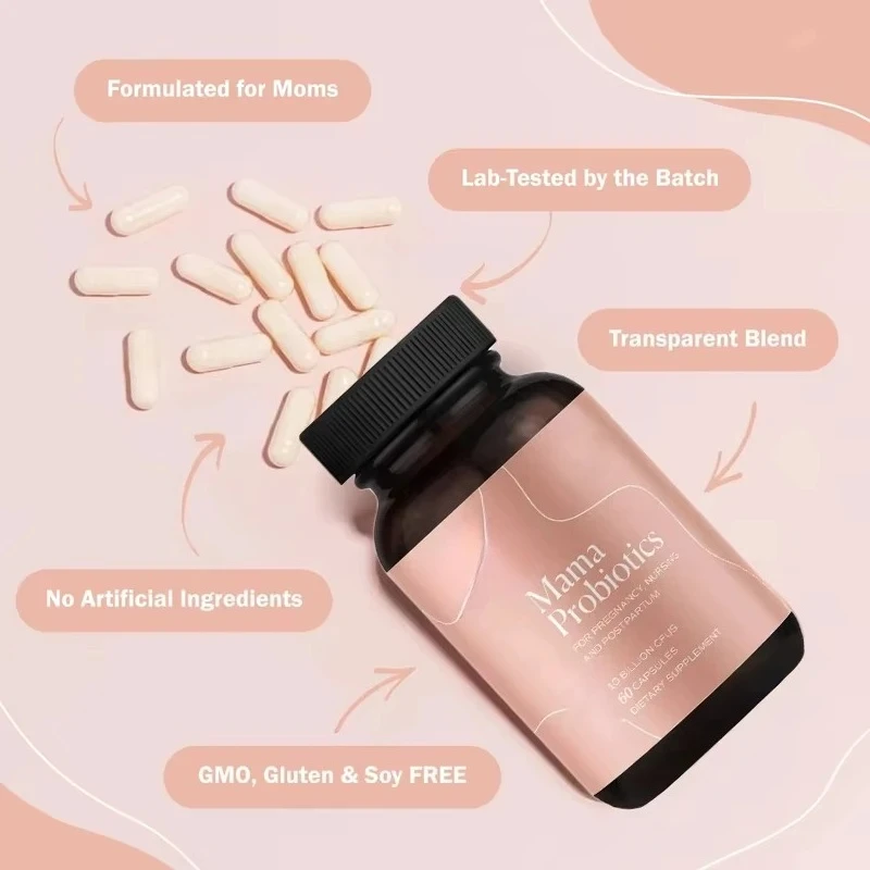 โปรไบโอติกช่วยสนับสนุนการย่อยและสุขภาพภูมิคุ้มกันในระหว่างตั้งครรภ์ หลังคลอด และให้นมบุตร วิตามินสำหรับแม่ตั้งครรภ์แบบแคปซูล