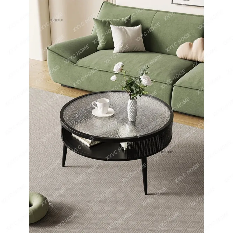 SLRound Cream Style Coffee Tables Creative Sofa Living Room Side Table Small Apartment Creative Glass Round Table Home Furniture