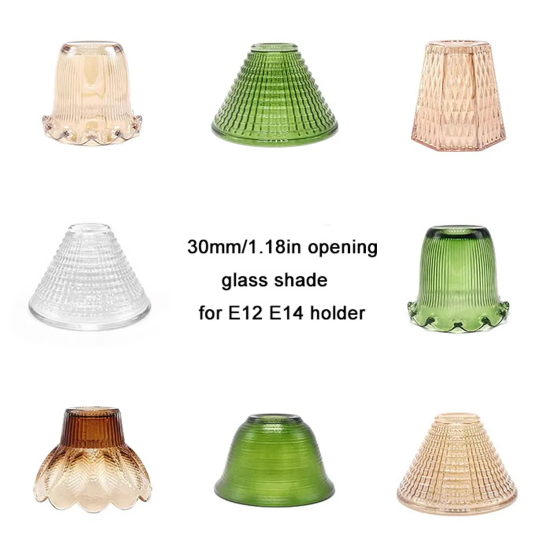 

Industrial Stained Glass E14 Lamp Shade Replacement with 30mm Opening, Clear Amber Green E12 Lampshade Cover for Home Office