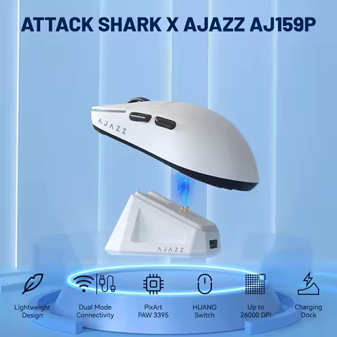 AJ159P Gaming Mouse with Magnetic RGB Charging Dock,2.4G Wireless Gaming Mouse PAW3395 Sensor 26K DPI,1K Polling for PC/MAC