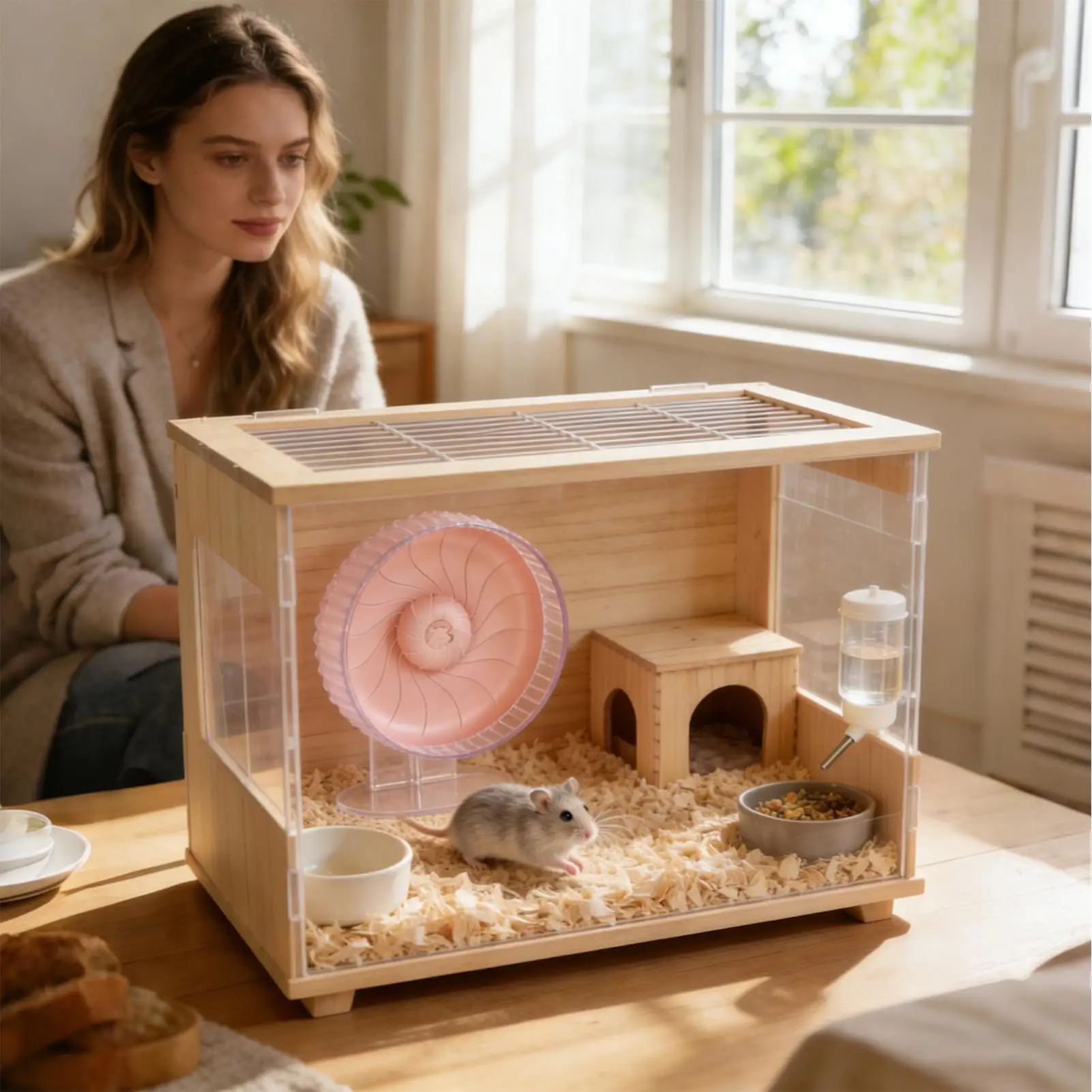 Hamsterrad mit Verstellbarer Höhe, Geräuscharmes Drehbares Übungsspielzeug für Zwerghamster, Rennmäuse, Mäuse, Sugar Gliders
