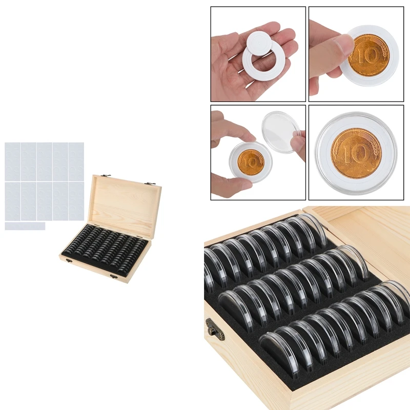 Antioxidative Wooden Commemorative Coin Collection Case With Adjustment Pad Coins Storage Box