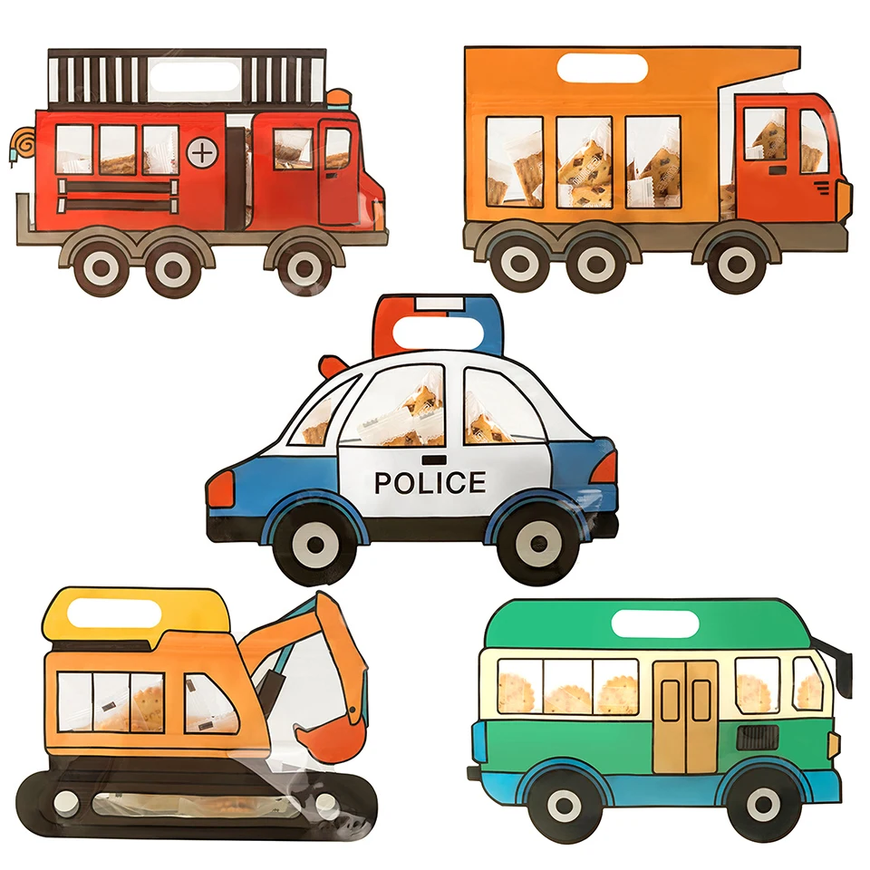 Construction Truck&Bulldozer Excavator&Police Car&fire Engine Shape Candy Cookie Bags Kid Birthday Xmas Party Gift Zipper Bags