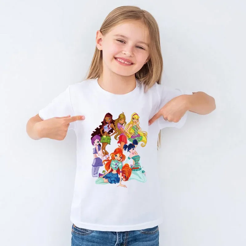 The Winx Butterfly Fairy Graphic Cartoon Girls T-shirt Cute Children's Clothes Summer Short Sleeve Kids T shirt Baby Boys Tops