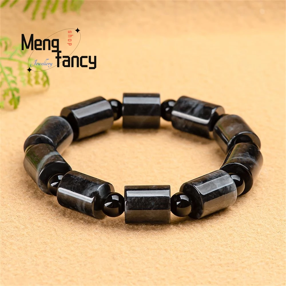 Natural Jadeite A Goods Wu Ji Transit Lutong Fortune String Ice Jade Beads Bracelet Exquisite Retro Fashion Jewelry Holiday Gift