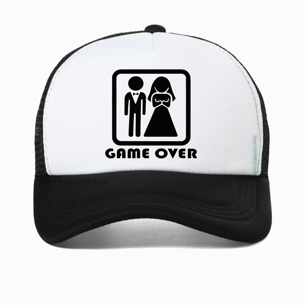 

Game Over Bride Groom Bachelor Party baseball cap for Bachelorette Hen Night Party Wedding Engagement Bridal Shower mesh hat