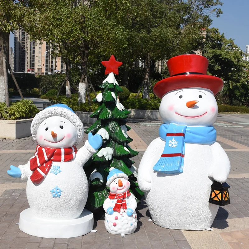 Fiberglass cartoon Santa snowman gift box sculpture ornament Christmas gift model ornament