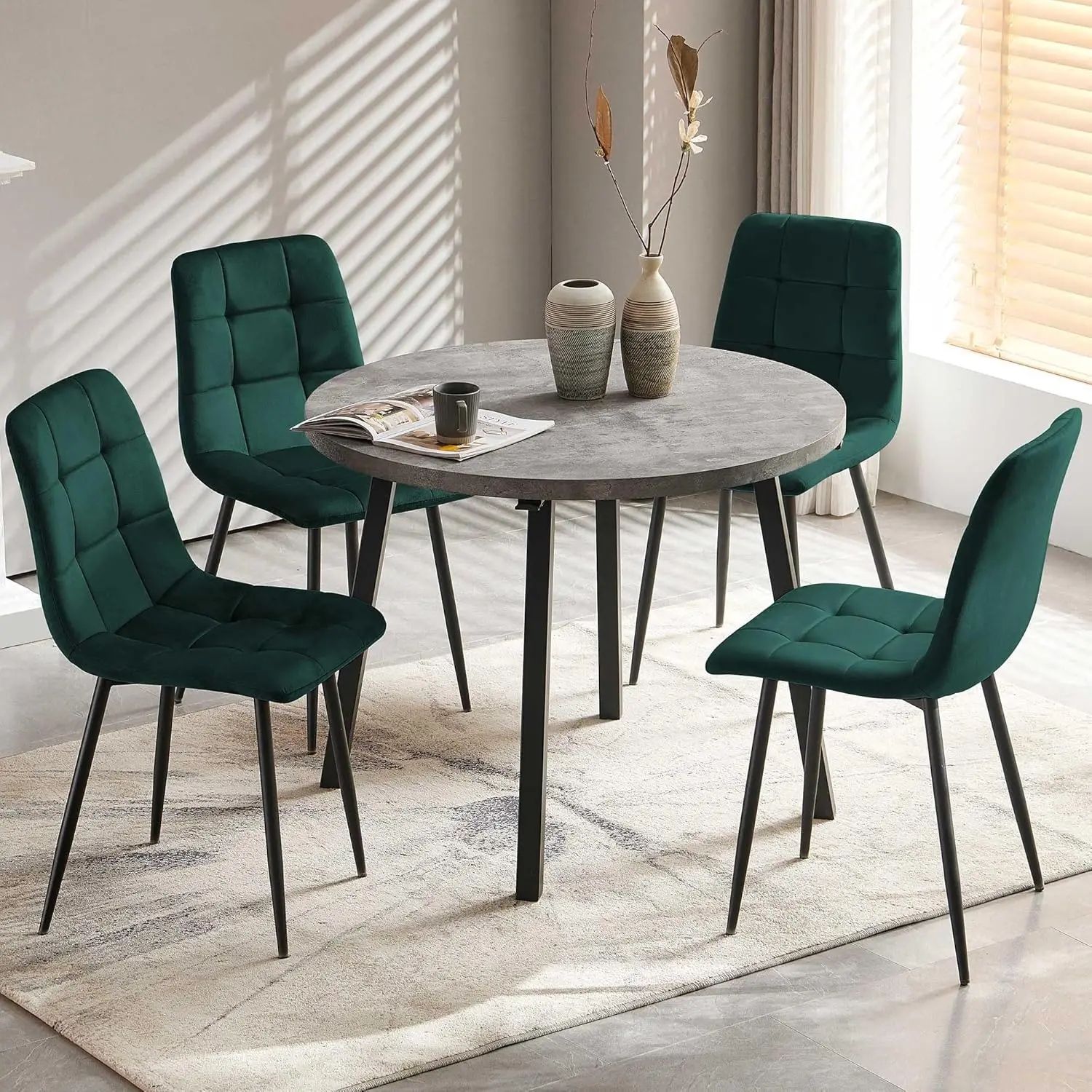 Nordicana 5 Pieces Industrial 37 Inch Grey Engineered Wood Round Dining Table Set, Kitchen Table And Chairs For 4 Person, Space