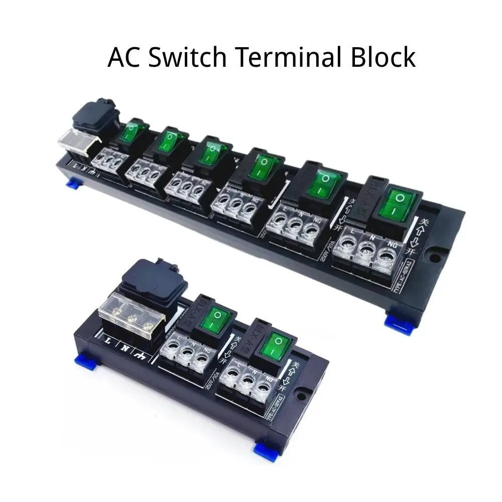 2/4/6/8-Channel AC Power Distribution Terminal Block, Each Channel with Independent Switch and Fuse, DIN Rail Mount, 10A