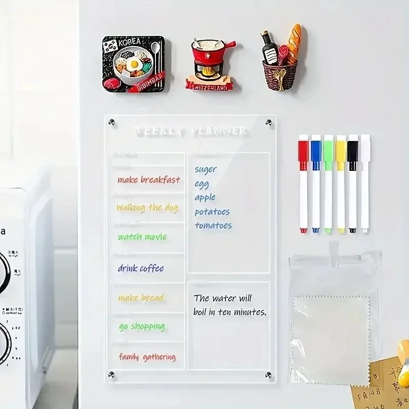 A3 Clear Acrylic Fridge Magnet Weekly Planner Calendar Memo Board Erasable Refrigerator Sticker Home Decoration Office Supplies