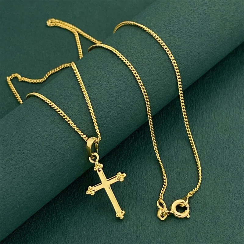 

925 Sterling Silver Necklace Delicate Gold Cross Pendant Ladies Fashion Simple Birthday Party Wedding Anniversary Jewelry Gift