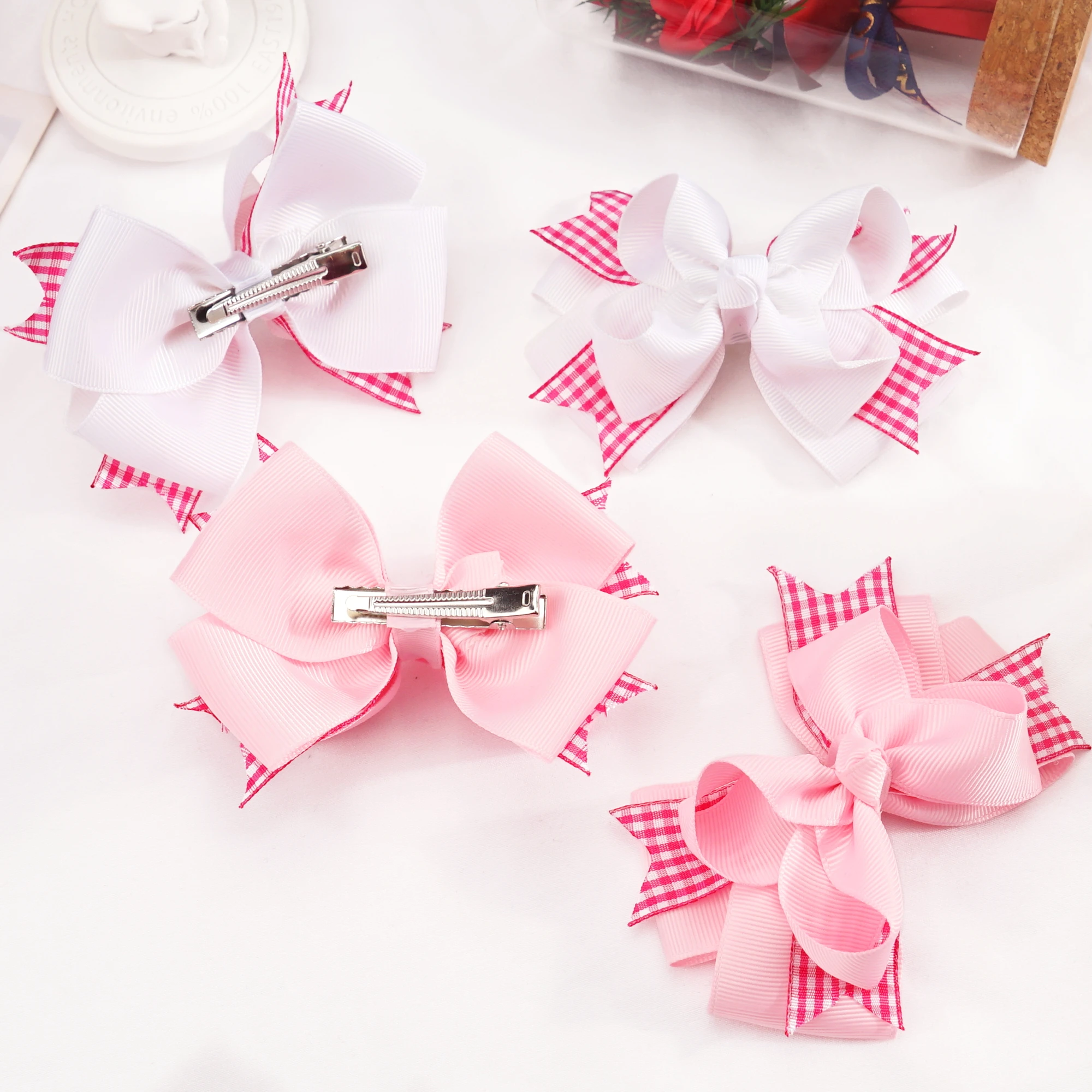 2Pcs 1piars Sweet  Bows Hair Clips For Girls Glitter Bowknot Hairpins Handmade Boutique Barrettes Headwear Hair Accessories