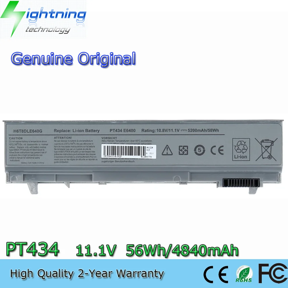 

Оригинальная батарея для ноутбука PT434 11.1V 56Wh 4840mAh для Dell Latitude E6400 E6500 KY265 MP303 W1193