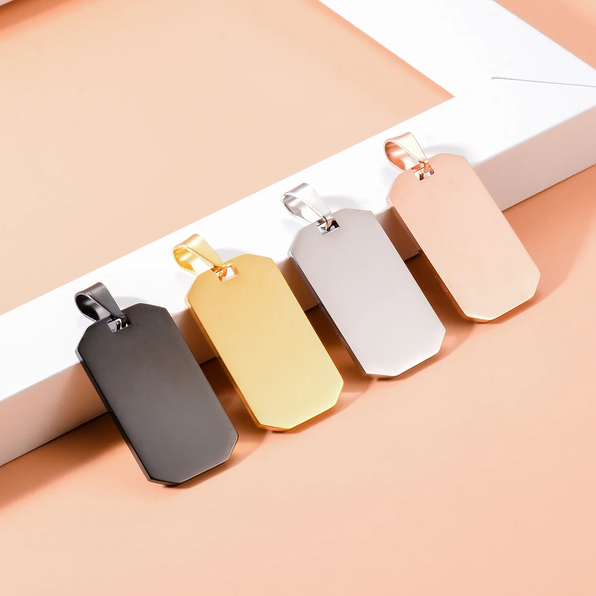 5 pcs/lot Unisex Stainless Steel 2 Size Rectangle Stamping Blank ID Dog Tags Pendant Necklace Jewelry Makings 4 Colors