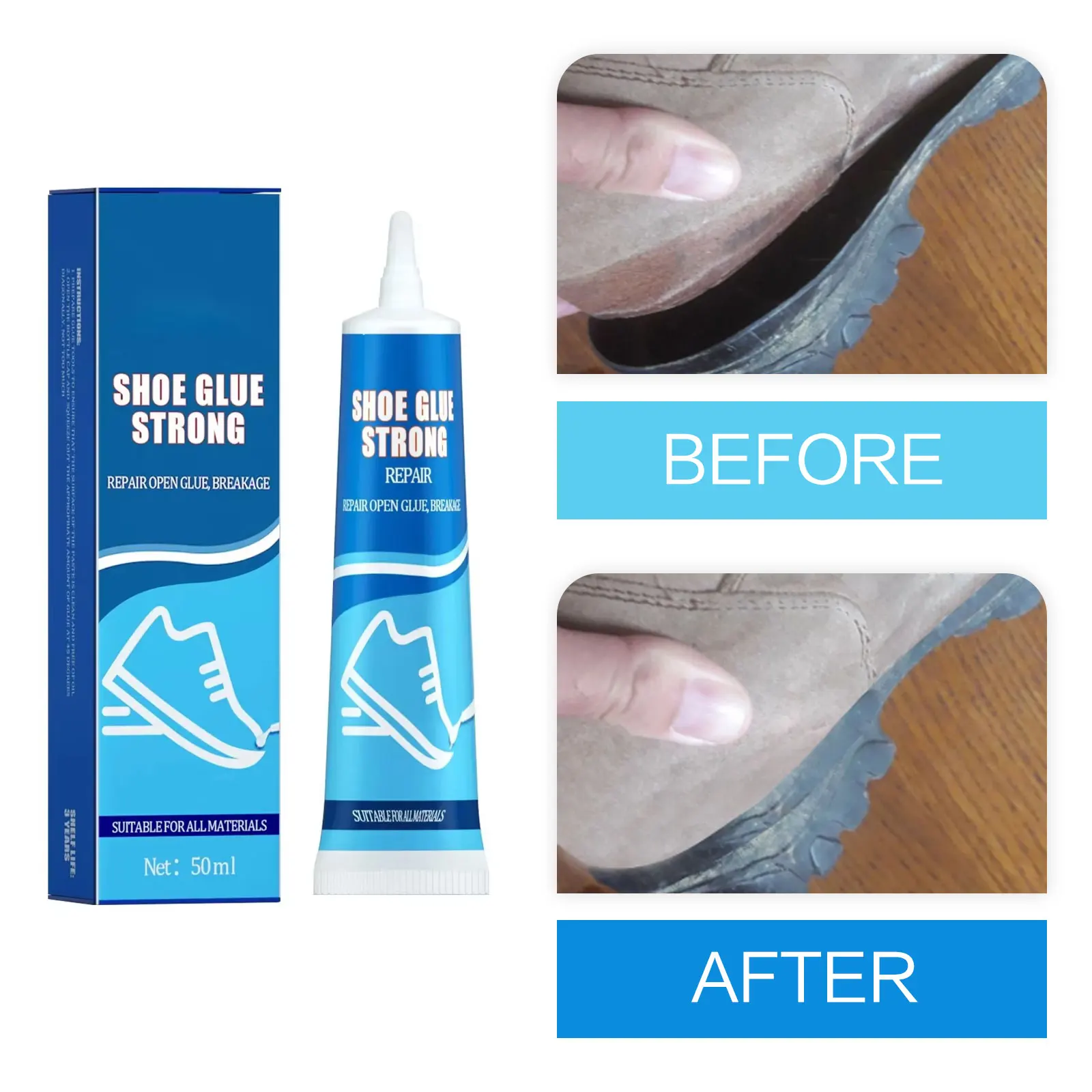 

Strong Shoe Repair Glue Soft Adhesive Worn Shoes Boot Sole BondMulti-Purpose Waterproof Repairing Liquid Tool GLUE 50ml