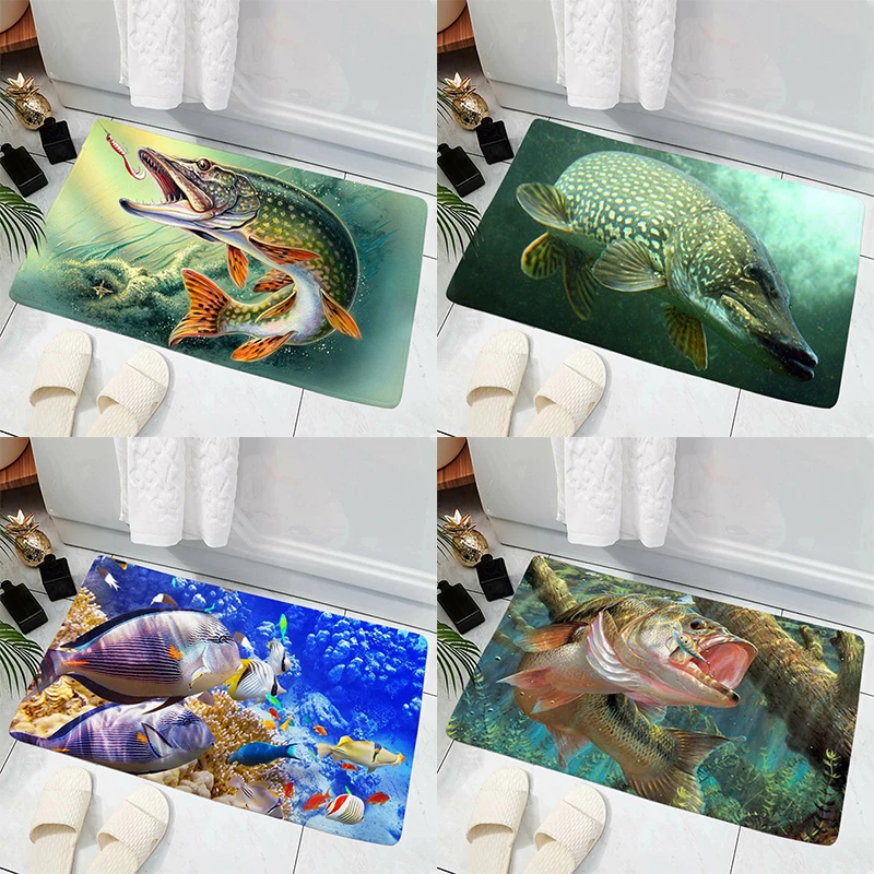 Hot Selling Model Fishing Lure Hard Bait House Door Mat Decoration 3D Printing Animal Floor   Non-Slip Soft Flannel Rug