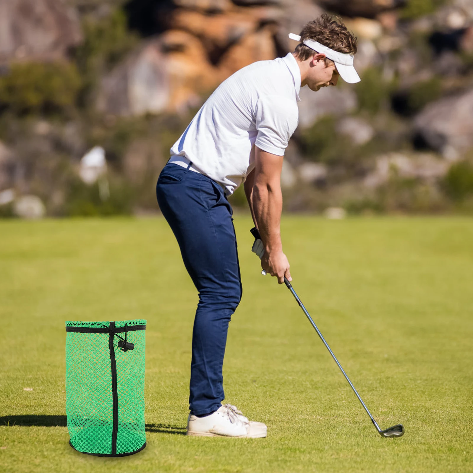

Golf Drawstring Mesh Bag Holds 50 Balls Nylon Mesh Storage Pouch Lightweight Portable Golf Ball Bucket Organizer
