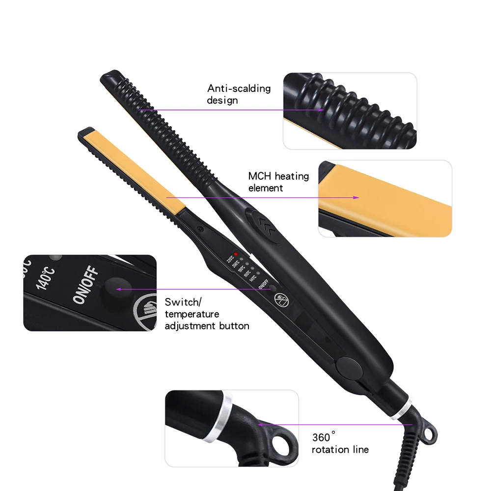 Cerâmica alisador de cabelo e encrespador, 2 em 1, pequena Flat Iron, cabelo Crimper, ondulação, cabelo curto alisamento, Curling Styling Ferramenta