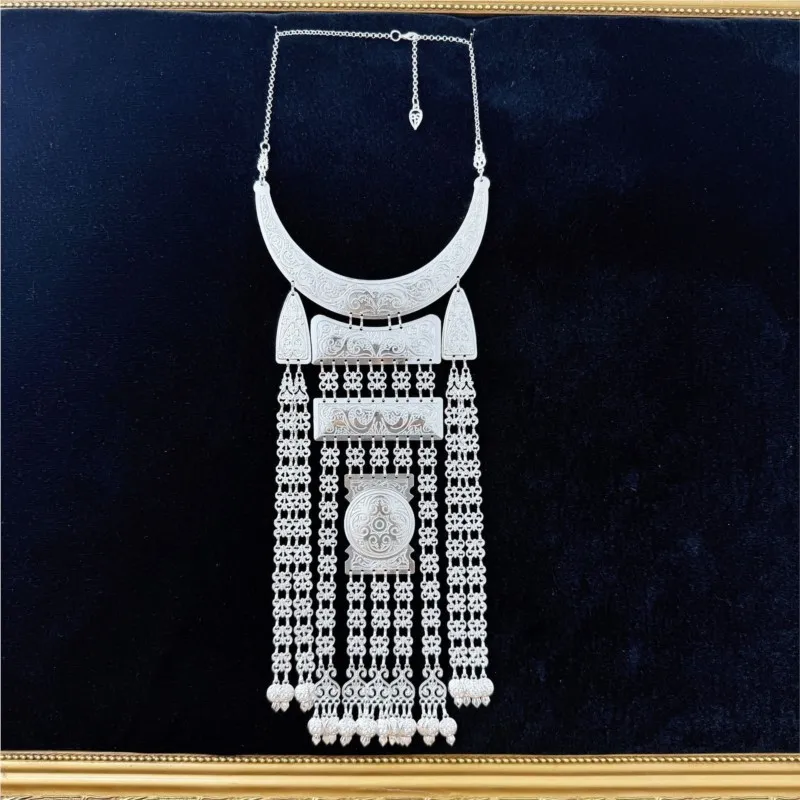 

Russian Necklace Ethnic Style Silver Festival Collar Buryat Wedding Accessory Stage Performance Exaggerated Cosplay Prop