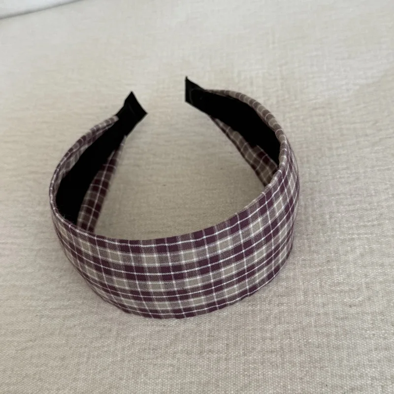 Retro Blaues Karo-Breitband, modisches Haaraccessoire für Mädchen, vielseitiges, schmales Haarband, hochintelligent – Detail 8