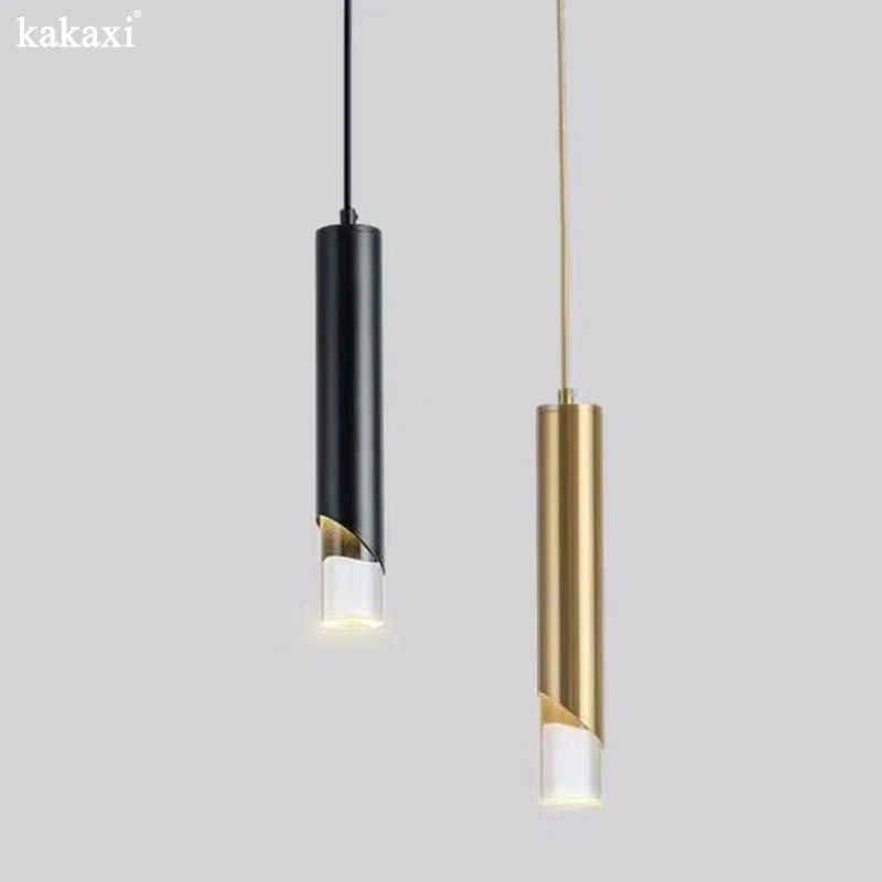 LED Dimmable Pendant Lights Long Tube Hanging Lamp Kitchen Island Dining Room Shop Bar Counter Cylinder Pipe Chandelier E27