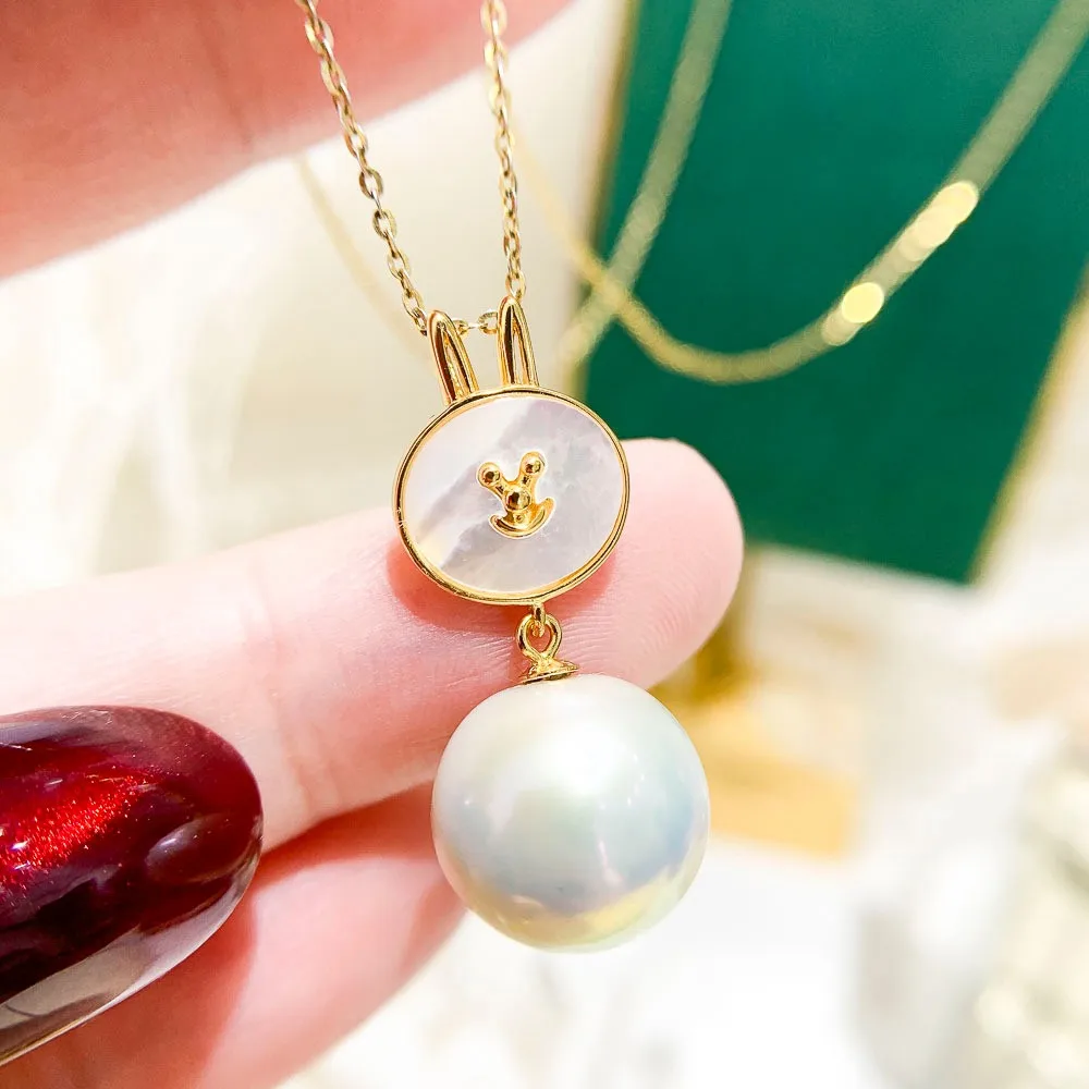 DIY Pearl Accessories S925 Sterling Silver Pendant with Empty Holding Rabbit Gold Silver Necklace Pendant Fit 9-13mm Circle D393