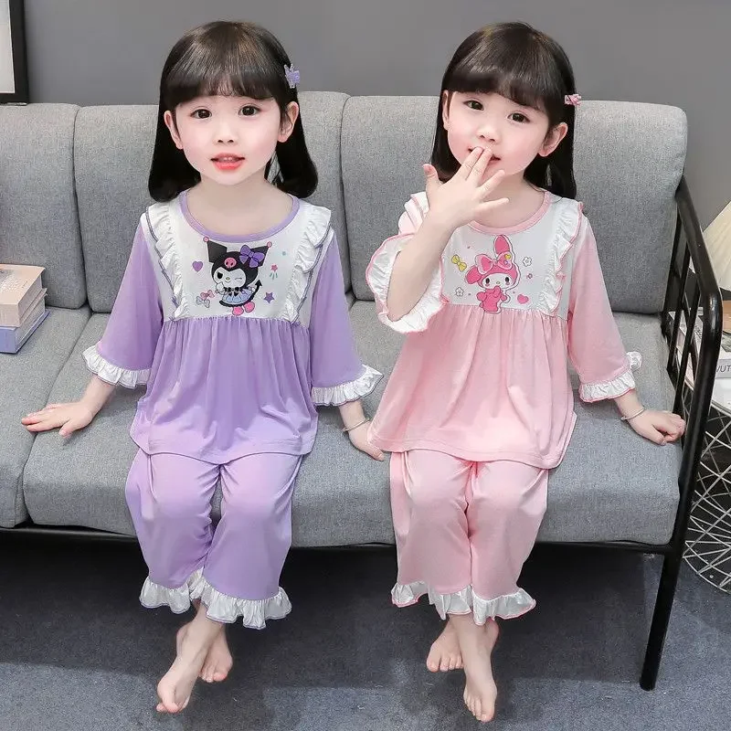 

Sanrio Kuromi Anime Kawaii Ins Long Sleeve Shirt Pants Children Clothing Cute My Melody Cartoon Pajamas Ins Gifts for Kids