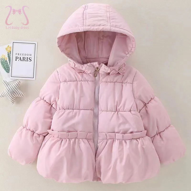 Casaco de snowsuit com capuz monocromático feminino, jaqueta quente, roupas de algodão infantil, macacão infantil, moda, inverno