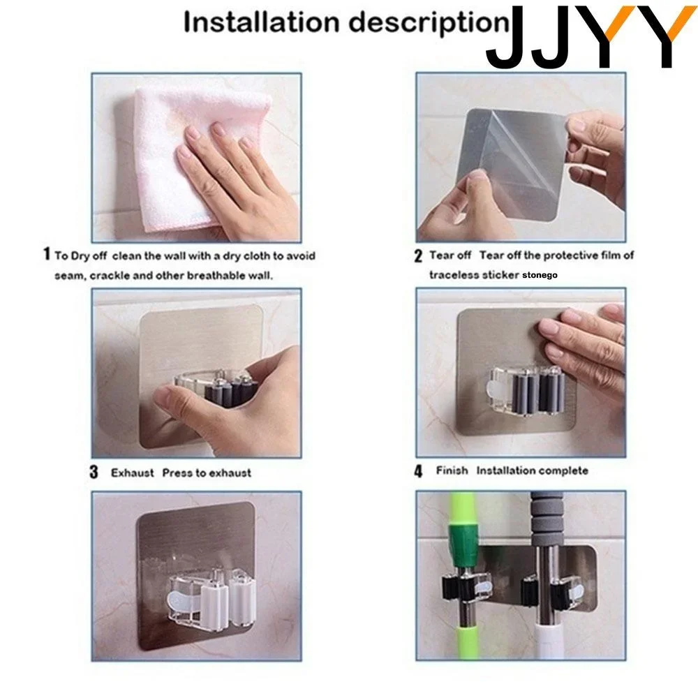 Wall Mounted Organizer Brush Holder Broom Hanger Storage Shelf Kitchen Tools Accessories Hanging Hook Mop Rack for Bathroom