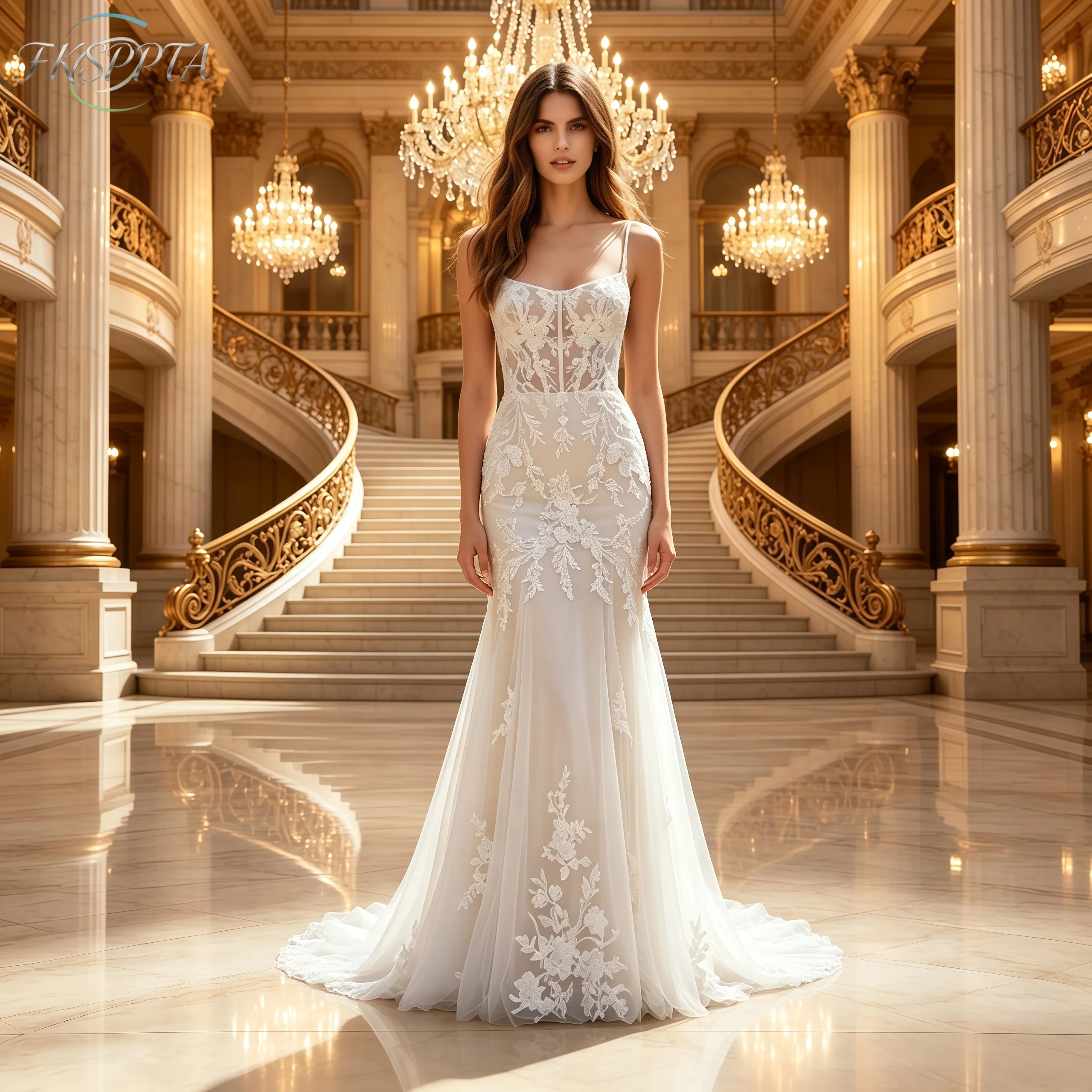 Long Mermaid Sexy Wedding Dress Spaghetti Straps Corset Back Lace Appliques Tulle Bridal Gowns For Wedding Robe De Mariee